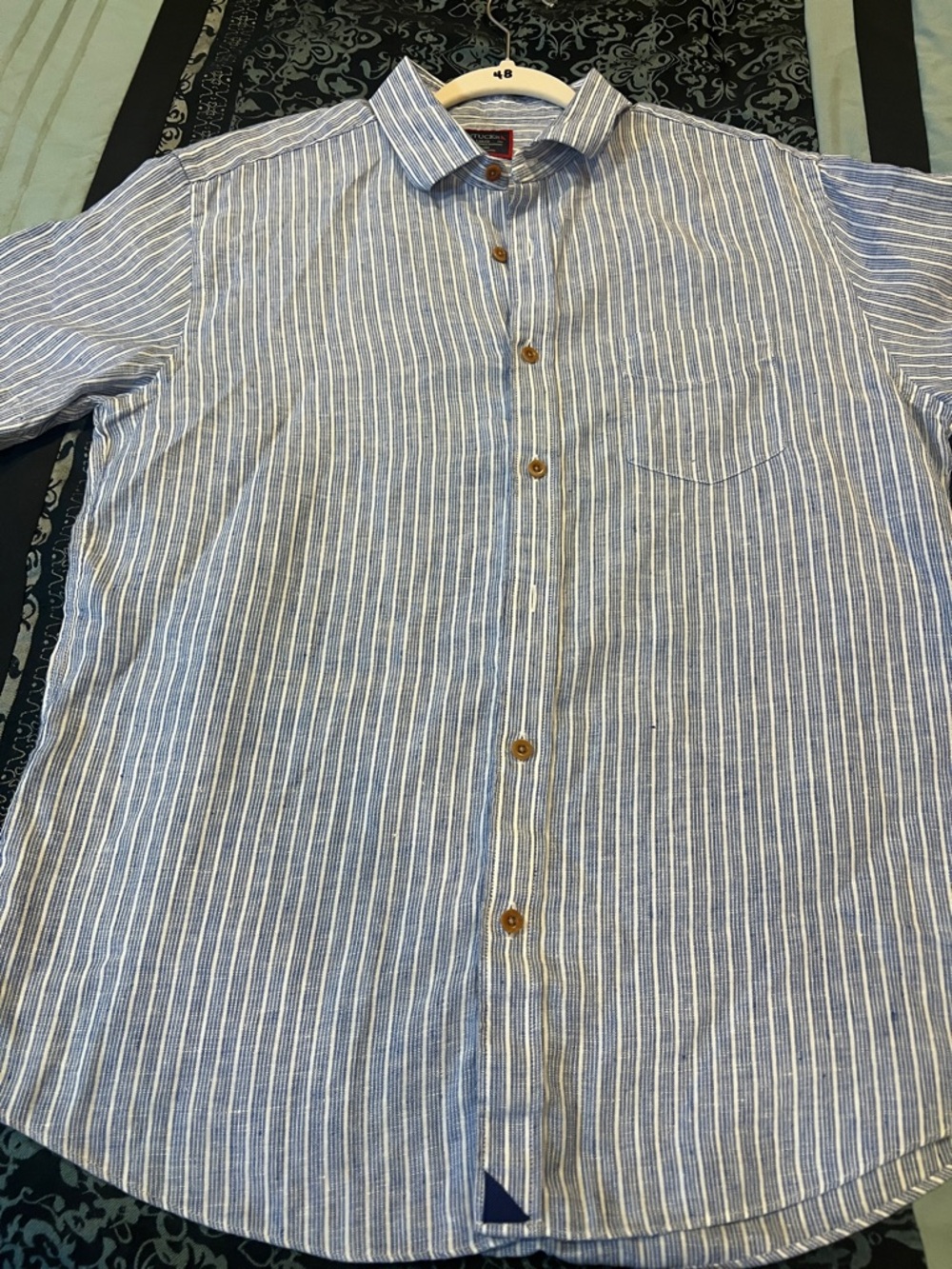 UNTUCKit Blue and White Vertical Stripe Button-Down Shirt - Picture 2 of 8